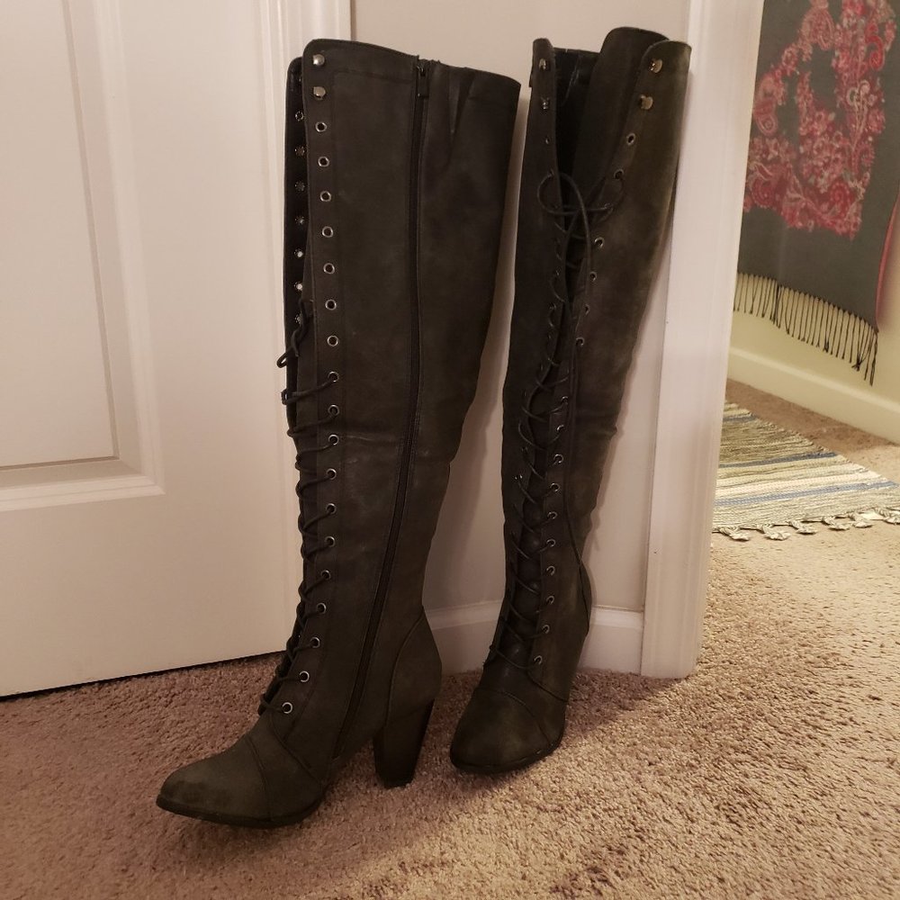 Over the knee, lace-up boots